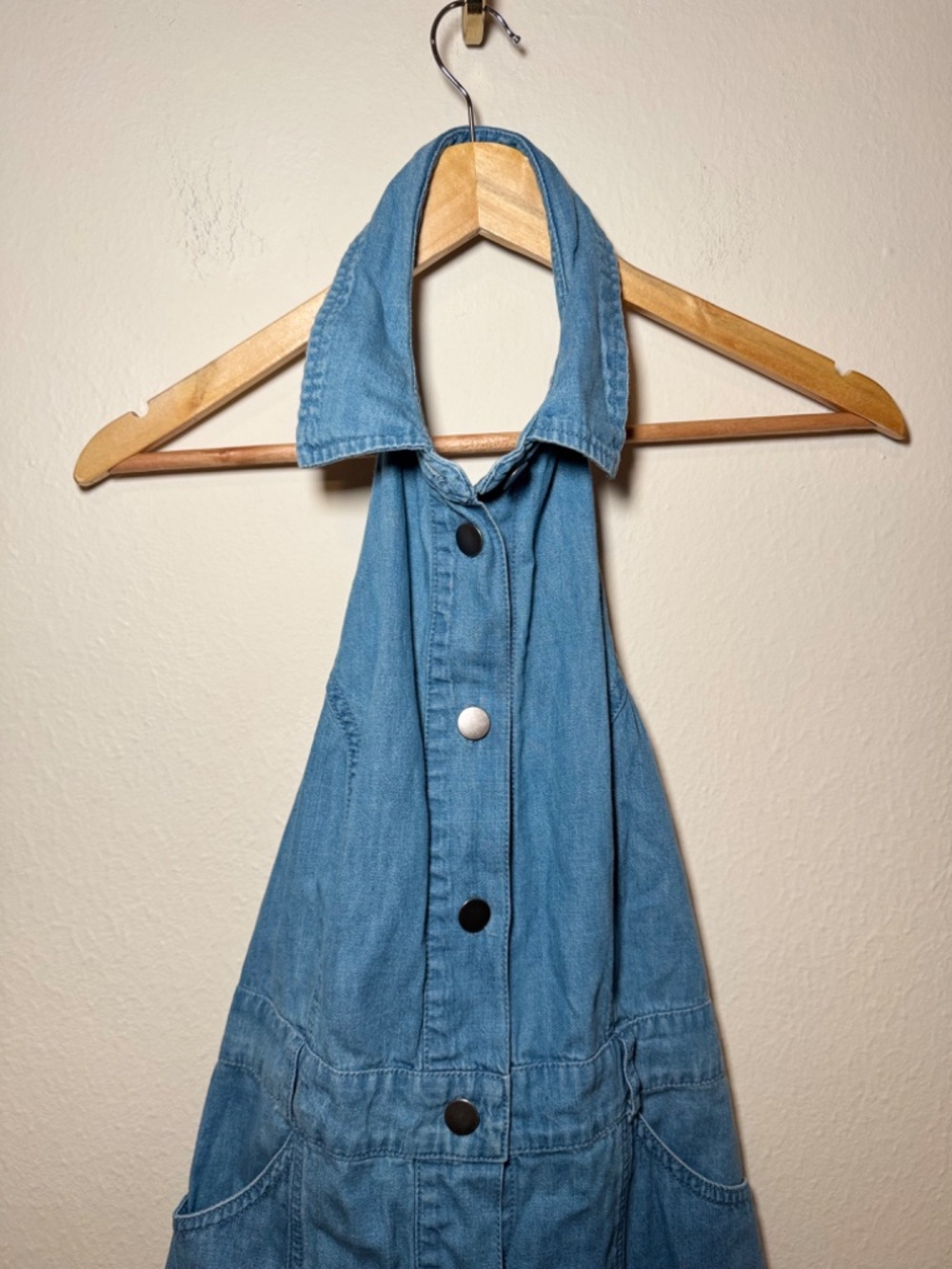 Free People Sami Mini Dress Medium Chambray Halter Button Front Cotton Blue - Picture 3 of 6